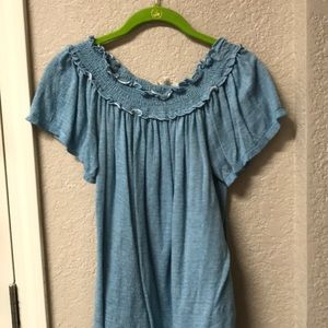Off-Shoulder Blue Blouse